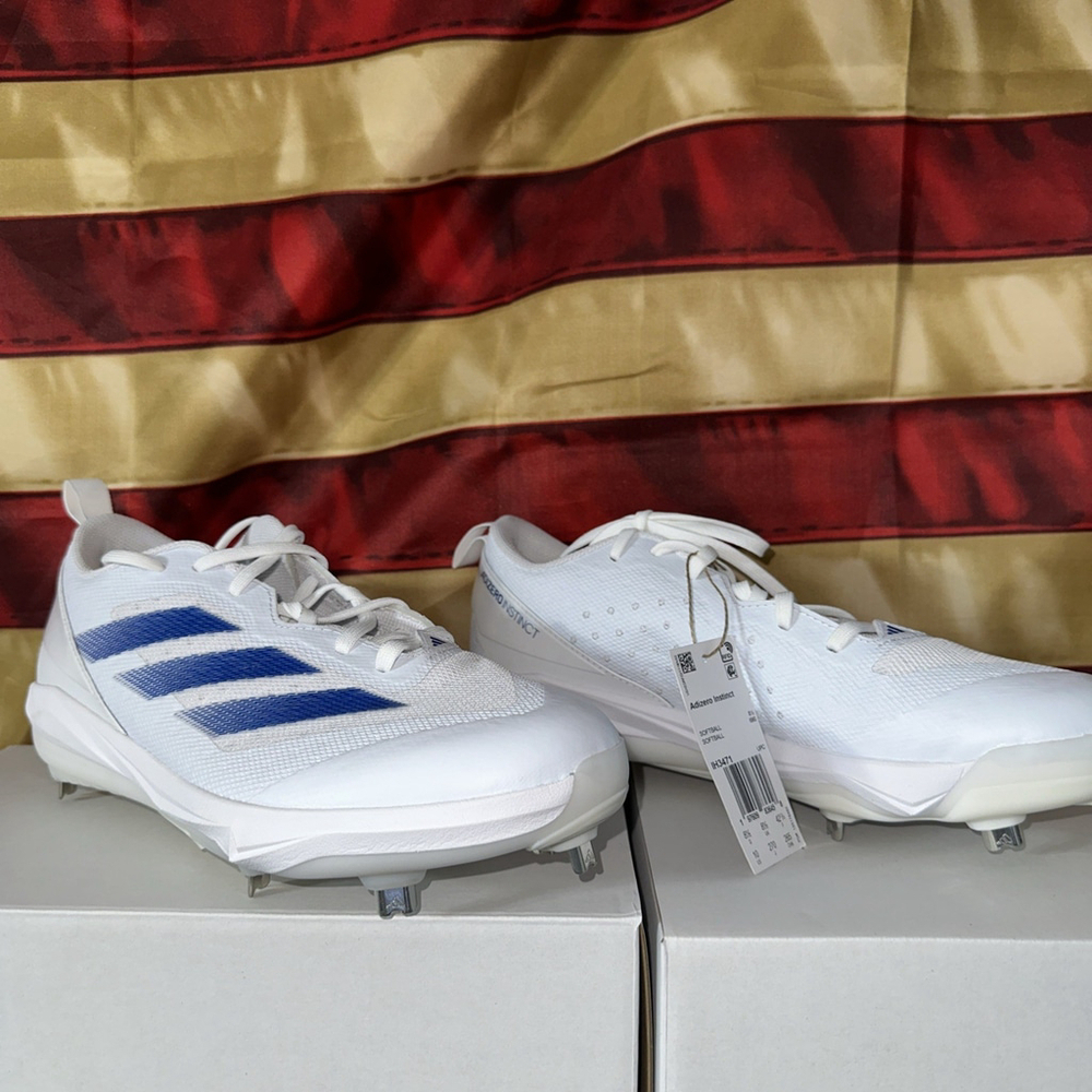 Adidas Adizero Instinct Womens Softball Metal Cleats Size 10 White / Royal Blue
